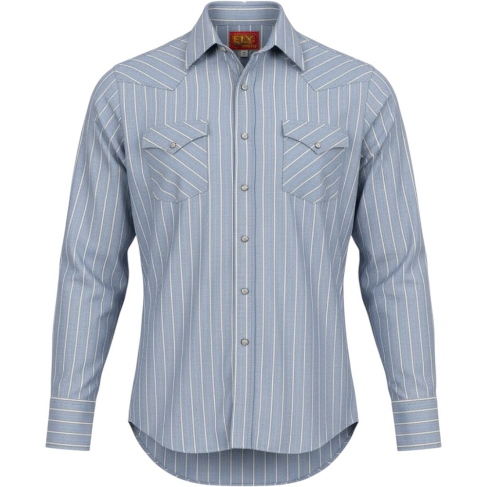 Ely Plains Mens Blue Striped Western Pearl Snap Shirt Long Sleeve 15.5 34-35